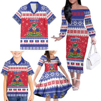 Haiti Christmas Family Matching Off The Shoulder Long Sleeve Dress and Hawaiian Shirt Coat Of Arms Jwaye Nwel - Wonder Print Shop