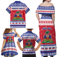 Haiti Christmas Family Matching Off Shoulder Maxi Dress and Hawaiian Shirt Coat Of Arms Jwaye Nwel - Wonder Print Shop