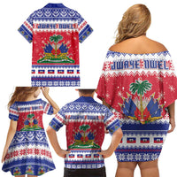 Haiti Christmas Family Matching Off Shoulder Short Dress and Hawaiian Shirt Coat Of Arms Jwaye Nwel - Wonder Print Shop