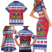 Haiti Christmas Family Matching Short Sleeve Bodycon Dress and Hawaiian Shirt Coat Of Arms Jwaye Nwel - Wonder Print Shop