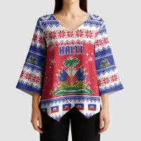 Haiti Christmas Kimono Sleeve Blouse Coat Of Arms Jwaye Nwel - Wonder Print Shop