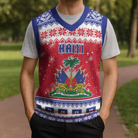 Haiti Christmas Knitted V-Neck Vest Coat Of Arms Jwaye Nwel - Wonder Print Shop