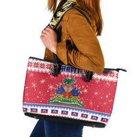 Haiti Christmas Leather Tote Bag Coat Of Arms Jwaye Nwel - Wonder Print Shop