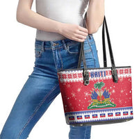 Haiti Christmas Leather Tote Bag Coat Of Arms Jwaye Nwel - Wonder Print Shop