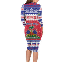 Haiti Christmas Long Sleeve Bodycon Dress Coat Of Arms Jwaye Nwel - Wonder Print Shop