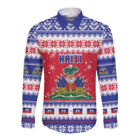 Haiti Christmas Long Sleeve Button Shirt Coat Of Arms Jwaye Nwel - Wonder Print Shop