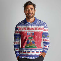 Haiti Christmas Long Sleeve Polo Shirt Coat Of Arms Jwaye Nwel - Wonder Print Shop