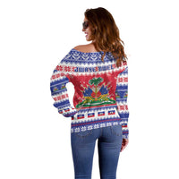 Haiti Christmas Off Shoulder Sweater Coat Of Arms Jwaye Nwel - Wonder Print Shop