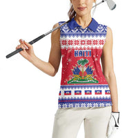 Haiti Christmas Women Sleeveless Polo Shirt Coat Of Arms Jwaye Nwel - Wonder Print Shop
