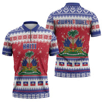 Haiti Christmas Zipper Polo Shirt Coat Of Arms Jwaye Nwel - Wonder Print Shop