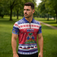 Haiti Christmas Zipper Polo Shirt Coat Of Arms Jwaye Nwel - Wonder Print Shop