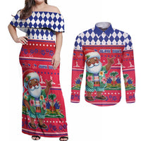 Haiti Christmas Couples Matching Off Shoulder Maxi Dress and Long Sleeve Button Shirt Haitian Santa Jwaye Nwel - Wonder Print Shop