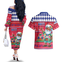 Haiti Christmas Couples Matching Off The Shoulder Long Sleeve Dress and Hawaiian Shirt Haitian Santa Jwaye Nwel - Wonder Print Shop