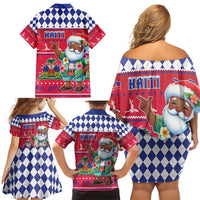 Haiti Christmas Family Matching Off Shoulder Short Dress and Hawaiian Shirt Haitian Santa Jwaye Nwel - Wonder Print Shop
