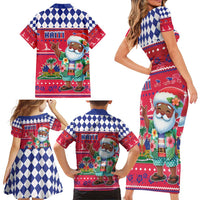 Haiti Christmas Family Matching Short Sleeve Bodycon Dress and Hawaiian Shirt Haitian Santa Jwaye Nwel - Wonder Print Shop