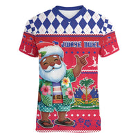 Haiti Christmas Women V-Neck T-Shirt Haitian Santa Jwaye Nwel - Wonder Print Shop