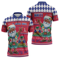 Haiti Christmas Zipper Polo Shirt Haitian Santa Jwaye Nwel - Wonder Print Shop