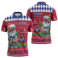 Haiti Christmas Zipper Polo Shirt Haitian Santa Jwaye Nwel - Wonder Print Shop
