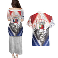 Panama Christmas Couples Matching Puletasi and Hawaiian Shirt Coat Of Arms Santa Harpy - Wonder Print Shop