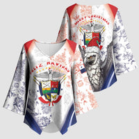 Panama Christmas Kimono Sleeve Blouse Coat Of Arms Santa Harpy - Wonder Print Shop