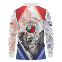 Panama Christmas Long Sleeve Polo Shirt Coat Of Arms Santa Harpy - Wonder Print Shop
