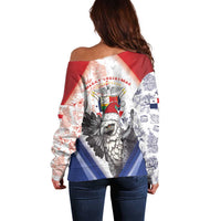 Panama Christmas Off Shoulder Sweater Coat Of Arms Santa Harpy - Wonder Print Shop