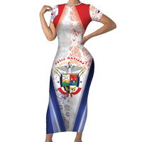 Panama Christmas Short Sleeve Bodycon Dress Coat Of Arms Santa Harpy - Wonder Print Shop