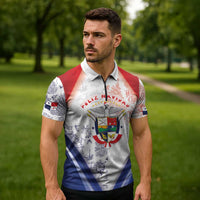 Panama Christmas Zipper Polo Shirt Coat Of Arms Santa Harpy - Wonder Print Shop