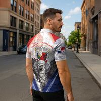 Panama Christmas Zipper Polo Shirt Coat Of Arms Santa Harpy - Wonder Print Shop