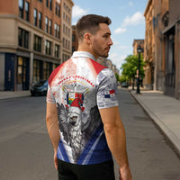 Panama Christmas Zipper Polo Shirt Coat Of Arms Santa Harpy - Wonder Print Shop