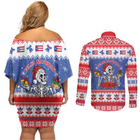 Puerto Rico Christmas Couples Matching Off Shoulder Short Dress and Long Sleeve Button Shirt Boricua Till The Bone - Wonder Print Shop