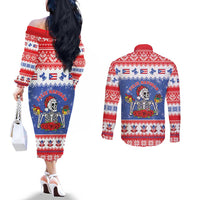 Puerto Rico Christmas Couples Matching Off The Shoulder Long Sleeve Dress and Long Sleeve Button Shirt Boricua Till The Bone - Wonder Print Shop