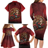 Native American Rider Family Matching Long Sleeve Bodycon Dress and Hawaiian Shirt Legendary Motorcycle Vintage Pin Up Girl - Wonder Print Shop