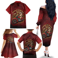 Native American Rider Family Matching Off The Shoulder Long Sleeve Dress and Hawaiian Shirt Legendary Motorcycle Vintage Pin Up Girl - Wonder Print Shop