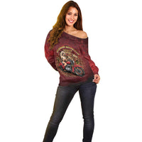 Native American Rider Off Shoulder Sweater Legendary Motorcycle Vintage Pin Up Girl - Wonder Print Shop