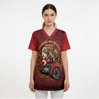 Native American Rider Scrub Top Legendary Motorcycle Vintage Pin Up Girl - Wonder Print Shop