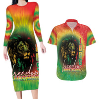 Juneteenth Freedom Day Couples Matching Long Sleeve Bodycon Dress and Hawaiian Shirt Reggae Tie Dye Style LT05 - Wonder Print Shop