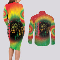 Juneteenth Freedom Day Couples Matching Long Sleeve Bodycon Dress and Long Sleeve Button Shirt Reggae Tie Dye Style LT05 - Wonder Print Shop