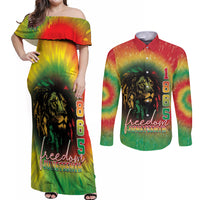 Juneteenth Freedom Day Couples Matching Off Shoulder Maxi Dress and Long Sleeve Button Shirt Reggae Tie Dye Style LT05 - Wonder Print Shop