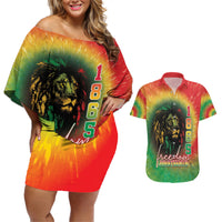 Juneteenth Freedom Day Couples Matching Off Shoulder Short Dress and Hawaiian Shirt Reggae Tie Dye Style LT05 - Wonder Print Shop
