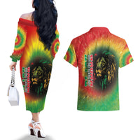 Juneteenth Freedom Day Couples Matching Off The Shoulder Long Sleeve Dress and Hawaiian Shirt Reggae Tie Dye Style LT05 - Wonder Print Shop
