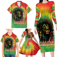 Juneteenth Freedom Day Family Matching Long Sleeve Bodycon Dress and Hawaiian Shirt Reggae Tie Dye Style LT05 - Wonder Print Shop