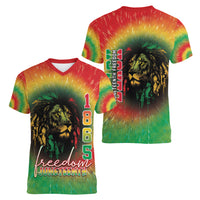 Juneteenth Freedom Day Women V-Neck T-Shirt Reggae Tie Dye Style LT05 - Wonder Print Shop