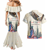 Personalised United States Independence Day Couples Matching Mermaid Dress and Hawaiian Shirt Freedom 4th Of July Beige Version LT05 - Wonder Print Shop