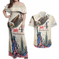 Personalised United States Independence Day Couples Matching Off Shoulder Maxi Dress and Hawaiian Shirt Freedom 4th Of July Beige Version LT05 - Wonder Print Shop