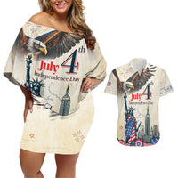 Personalised United States Independence Day Couples Matching Off Shoulder Short Dress and Hawaiian Shirt Freedom 4th Of July Beige Version LT05 - Wonder Print Shop