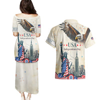 Personalised United States Independence Day Couples Matching Puletasi and Hawaiian Shirt Freedom 4th Of July Beige Version LT05 - Wonder Print Shop