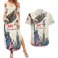 Personalised United States Independence Day Couples Matching Summer Maxi Dress and Hawaiian Shirt Freedom 4th Of July Beige Version LT05 - Wonder Print Shop