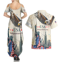 Personalised United States Independence Day Couples Matching Summer Maxi Dress and Hawaiian Shirt Freedom 4th Of July Beige Version LT05 - Wonder Print Shop