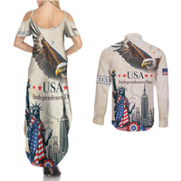 Personalised United States Independence Day Couples Matching Summer Maxi Dress and Long Sleeve Button Shirt Freedom 4th Of July Beige Version LT05 - Wonder Print Shop